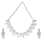 Rhodium-Plated, Silver-Toned, Pink, And White American Diamond-Studded Statement Jewellery Set