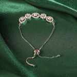 Rhodium Plated Adjustable Delicate AD Stone Chain Bracelet for Women and Girls