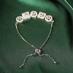 Adjustable Silver-Toned Bracelet Featuring Round and Square Cubic Zirconia