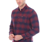 Maroon & Navy Blue Relax Fit Checked Flannel Woolen Shirt