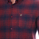 Maroon & Navy Blue Relax Fit Checked Flannel Woolen Shirt