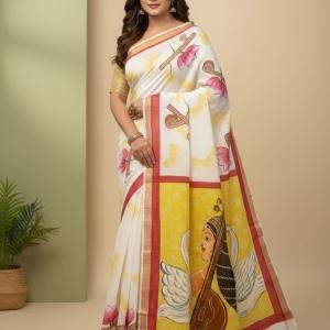 Kerala Hand Painted Saree with Blouse