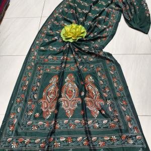Deep Purple Assam Silk Saree with Multicolour Handcrafted Kantha Embroidery