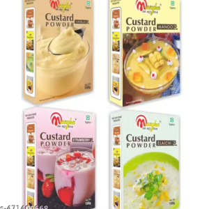 Maayka Premium | Combo of Custard Powder 100g x 4 Flavours (Vanilla, Strawberry, Mango, White Elaichi) - Total Weight 400 Gram