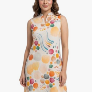 STYLEGENIXSTYLEGENIX Women's Sleeveless Midi Dress, Multicolor Abstract Print, A-Line Style