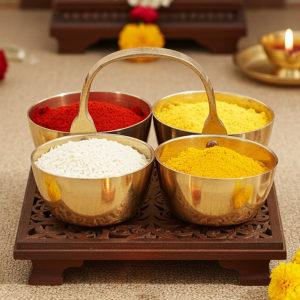 Brass Chokta Small 4 Bowl Combined