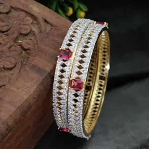 Sonamone Gold & Silver Toned Red Cubic Zircon Bangles