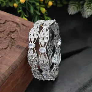 Sonamone Silver Toned White Cubic Zircon Bangles