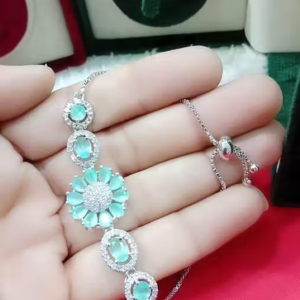 LETZSHOPPE Stylish Adjustable American DIAMONDD Bracelet (Free Size) Mint Green Floral Shape for Girls and Women