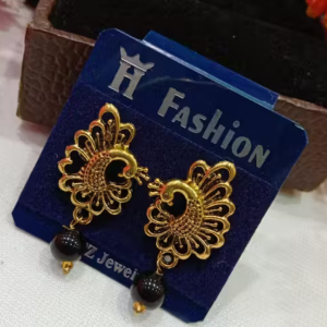🌸 Traditional Peacock Design Gold-Plated Stud Earrings with Beads