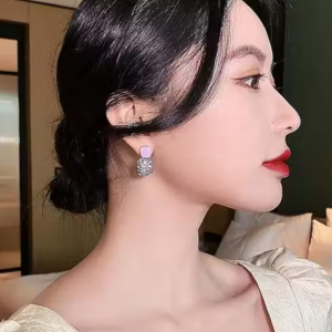 💜 Korean Style Purple Square Crystal Earrings