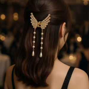 LETZSHOPPE Butterfly Hair Claw Clip – Fancy Metal Pearl Hair Clutch for Women, Bridal Hair Accessories (1 Pc)