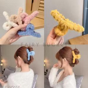 LETZSHOPPE Soft Faux Fleece Fur Large Hair Claw Clips (Pack of 4) – Curve Design Clutcher Hair Accessories for Women & Girls (Assorted Colors)