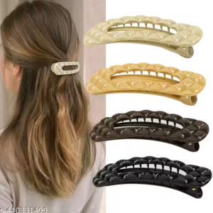 LETZSHOPPE Flat Hair Clips – 4-Pack Waffle Big Side Hair Clips for Women & Girls (Random Colors)
