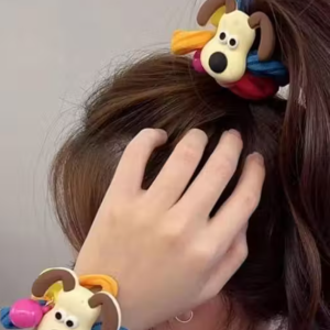 LETZSHOPPE Rainbow Cartoon Dog Hair Bands – Cute & Colorful Elastic Hair Ties for Girls, Kawaii Korean Style (Pack of 2, Mix Design)