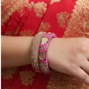 Pink Bangles Mirror Work Jewelry Indian Bangles Kada Set Festive Jewelry Wedding Bangles Pink and Gold