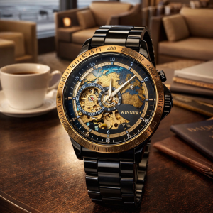 FORSINING Fully Automatic Mechanical Watch for Men | Open-Heart Working Gears Dial, Transparent Case Back | Battery Required Just Shake & Wear