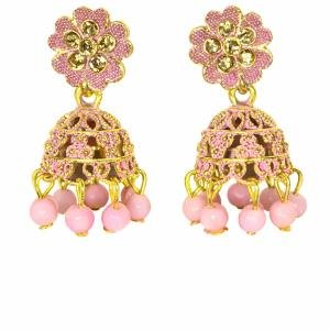 Light Pink Artificial Bead Floral Jhumka Drop Earring