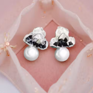 Elegant Silver-Tone Pearl & Crystals Stud Earrings for Women