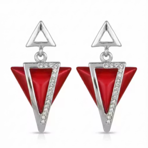 Trendy Red Geometric Triangle Drops Earrings for Women | Stylish Partywear Stone-Studded Earrings