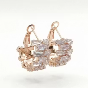 Premium Rose Gold Plated Zircon Baguette Hoop Earrings for Women & Girls
