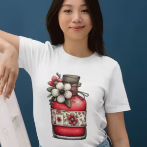 Women White Cotton Printed T-Shirt Floral Bottle Design Casual Wear