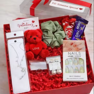 Valentine Gift Hamper Box for Girlfriend | Love Teddy, Chocolates, Jewelry & Nail Set