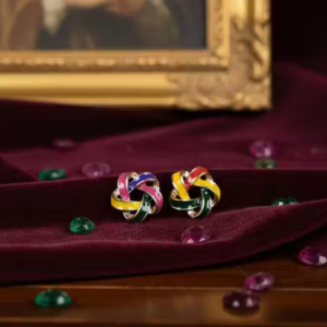 Trendy Multicolor Enamel Knot Stud Earrings for Women & Girls