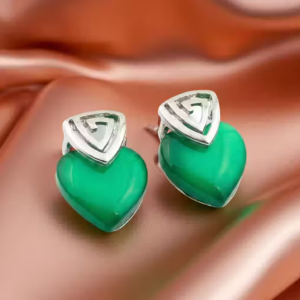 Trendy Green Heart Stud Earrings for Women | Stylish Silver-Tone Heart Earrings