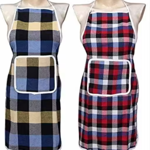 Designer Check Design Cotton Waterproof Kitchen Apron with Front Pocket Set of 2 Pcs(Color As Per Availability)