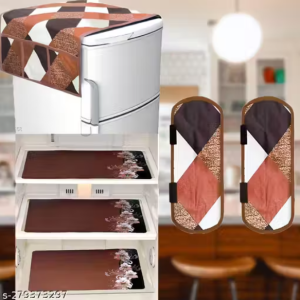 HD Premium Quality Fridge cover for Top with 2 Pec of handle and 3 pec of Fridge Mats - Set of 6 piece
