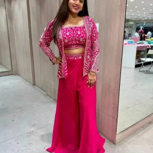 D 74 ✨ Designer Pink Embroidered Co-Ord Set with Jacket ✨