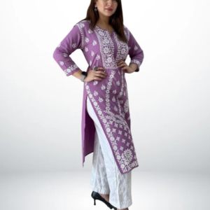ANAYA Purple Lucknowi Chikankari Heavy Modal Kurti