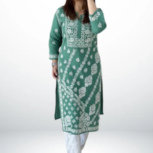 ANAYA Teal Lucknowi Chikankari Heavy Modal Kurti