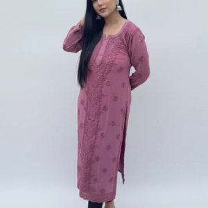 NITYA Mauve Pure Viscose Chikankari3D Emboss Omray Kurti