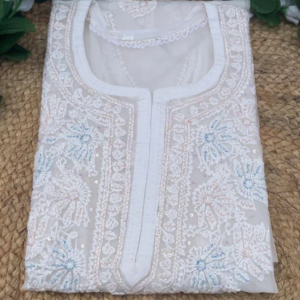 AMBA White Organza Chikankari Kurta for Women