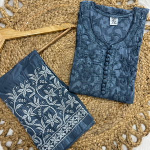 NANDINI Grey Pure Brasso Chikankari Kurti Pant Set