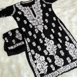 NATASHA Black Pure Modal Chikankari Kurta Palazzo Set