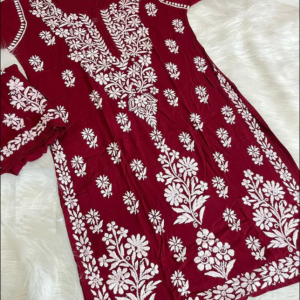 NATASHA Mehroon Pure Modal Chikankari Kurta Palazzo Set