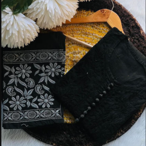 PARI Black Cotton Dobby Chikankari Kurta Pant Set