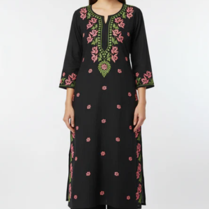 SHREYA Pink Black Modal Kurti Palazzo Chikankari Set