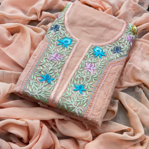 VANMALA Peach Pure Viscose Chikankari Kurta Dupatta Set