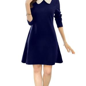 Women's Elegant Navy Blue Peter Pan Collar A-Line Dress