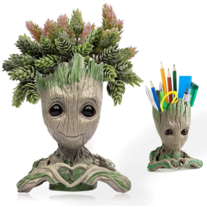 Groot Inspired Plant Pot, 15 cm Height, Green and Brown