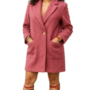 Elegant Women's Oversized Wool Blend Blazer Coat, Rose Pink, Long Sleeve, Single Gold Button, Formal Business Wear only s Size