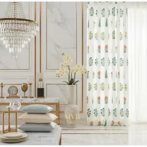 Jaipur Bloom Curtains – Hand Block Print in Sea Green with Trees & Flowers