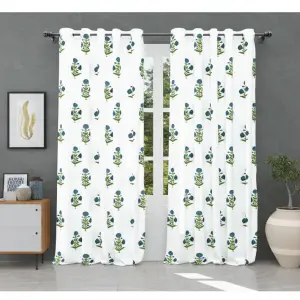 Jaipuri Aachho Block Print Curtains – Blue Floral Elegance in Cotton