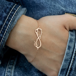 Sterling Silver Infinity Name Bracelet • Infinity Nameplate Bracelet • Multi Name Bracelet with Heart Charm • Personalized Gift For Her