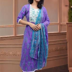 PickCell Heavy Embrodiary Work Kurti with Bottom & Dupatta