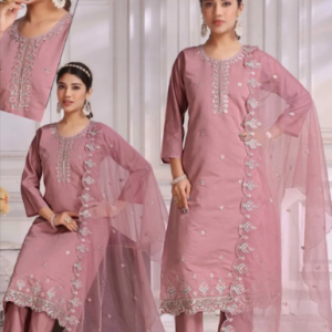 PickCell Women's Cotton Embroidery Designer Long Anarkali Kurti With Pant and Dupatta Set